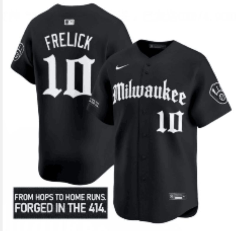 Men 2025 Milwaukee Brewers #10 Frelick Black Five generations Joint Name Nike MLB Jersey style 010->milwaukee brewers->MLB Jersey